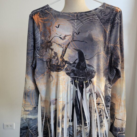 One World Top Witchy Gothic Cat High Low Hem Halloween Top (Size: XL) - Picture 11 of 15